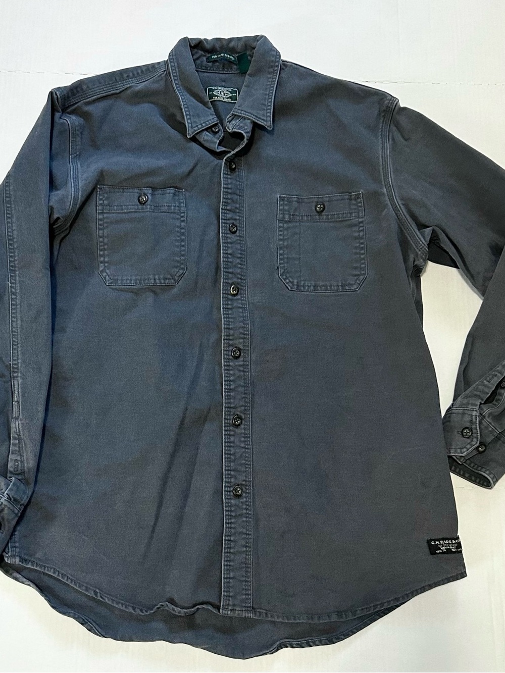 GH Bass Vintage Men's Denim Shirt Jacket Rugged Workwear Bluish Gray